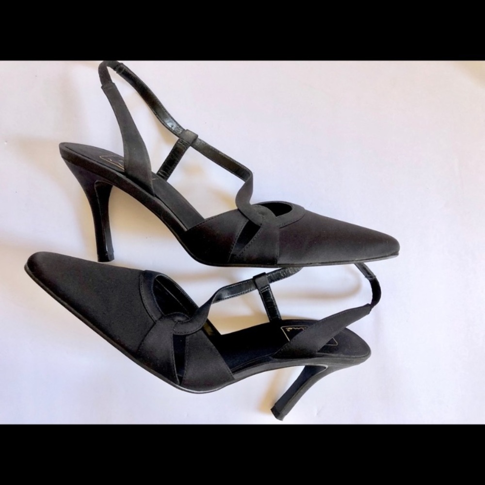 Nina black satin sling back pumps
